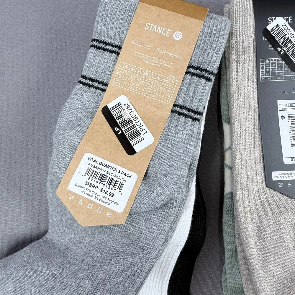 Stance Mens L Multi Cotton Blend Crew Quarter Casual Socks 7 Pair Floral Stripe